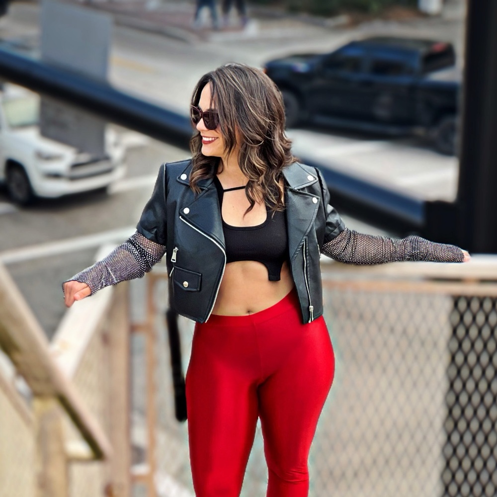 NEW Azalea Wang cropped Moto jacket with rhinestone sleeves 🔥 Akira